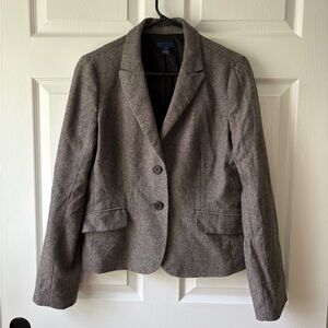J. Crew 100% Wool Herringbone Gray Tan Fitted Classic Blazer Womens Size 12